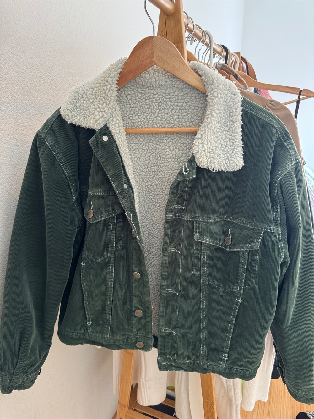 Brandy Melville Green Corduroy Sherpa-Lined Jacket